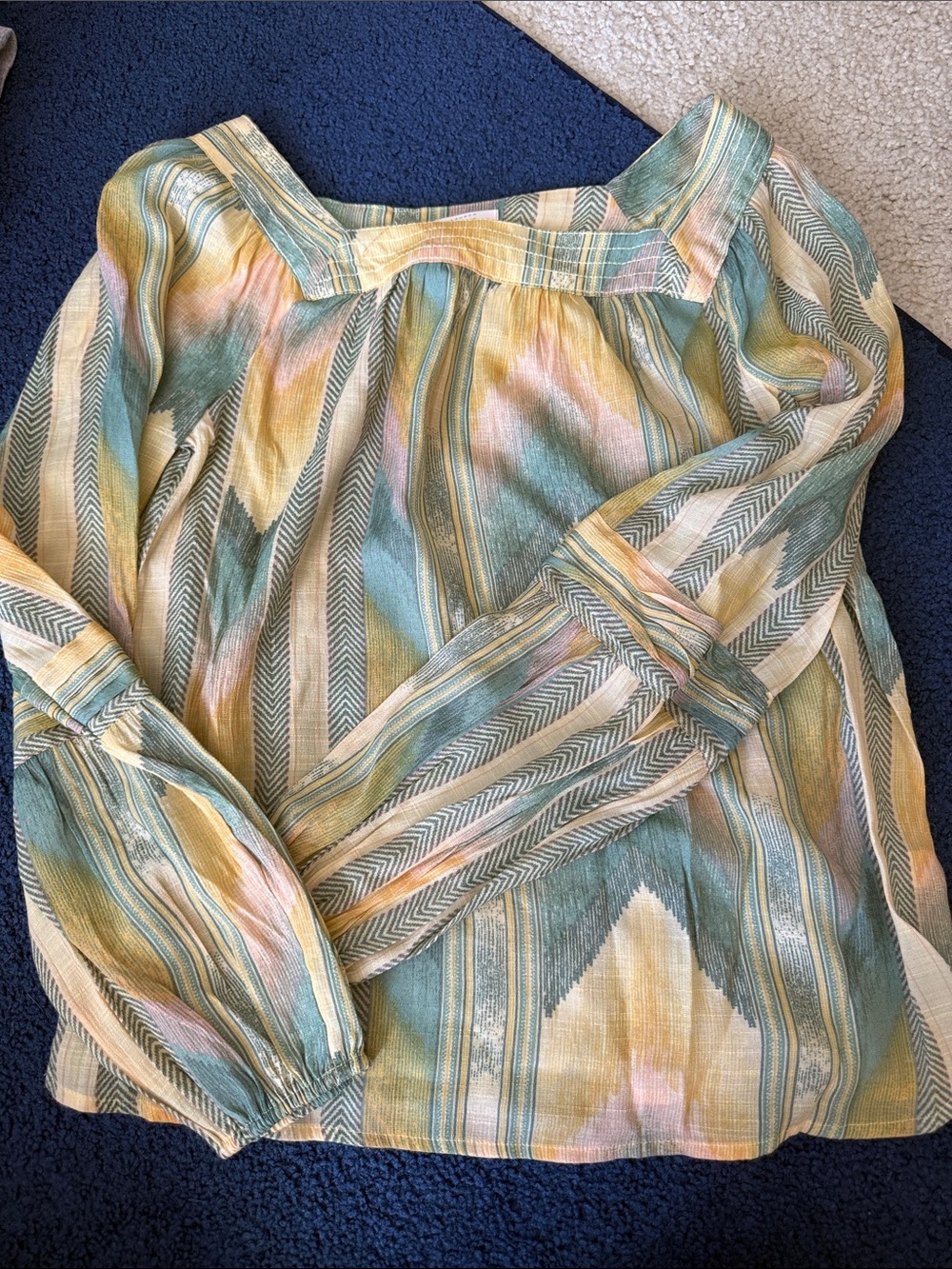 LC Lauren Conrad Pastel Green & Yellow Striped Peasant Blouse